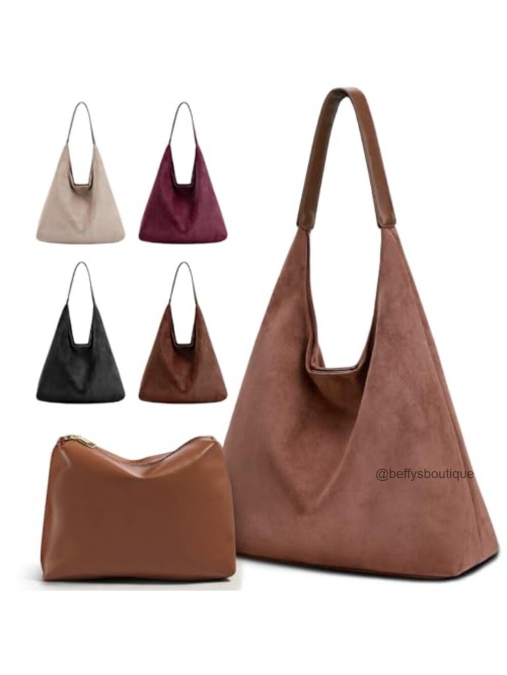 Vegan Leather Hobo & Faux Suede Tote Bag Set Shoulder Purse for Women